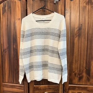 Market & Spruce Cream and Gray Striped Waffle Knit Crew Sweater